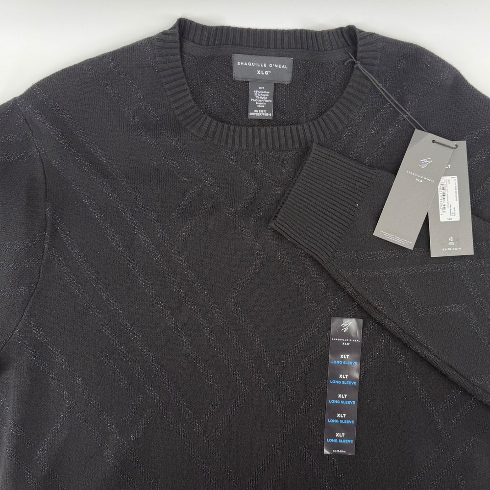 Shaquille O'Neal Men's XLT Black Sweater Metallic Diamond Long Sleeve Crew‎ Neck